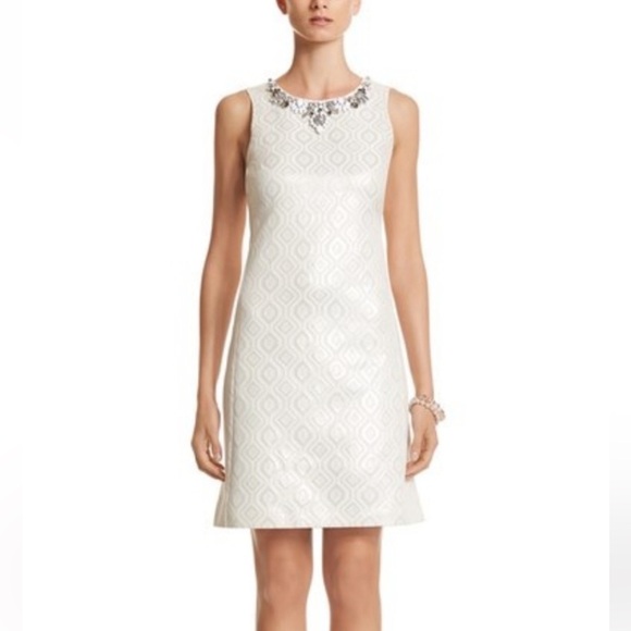 White House Black Market Dresses & Skirts - NEW White House Black Market ivory jacquard beaded Dress Sz 2